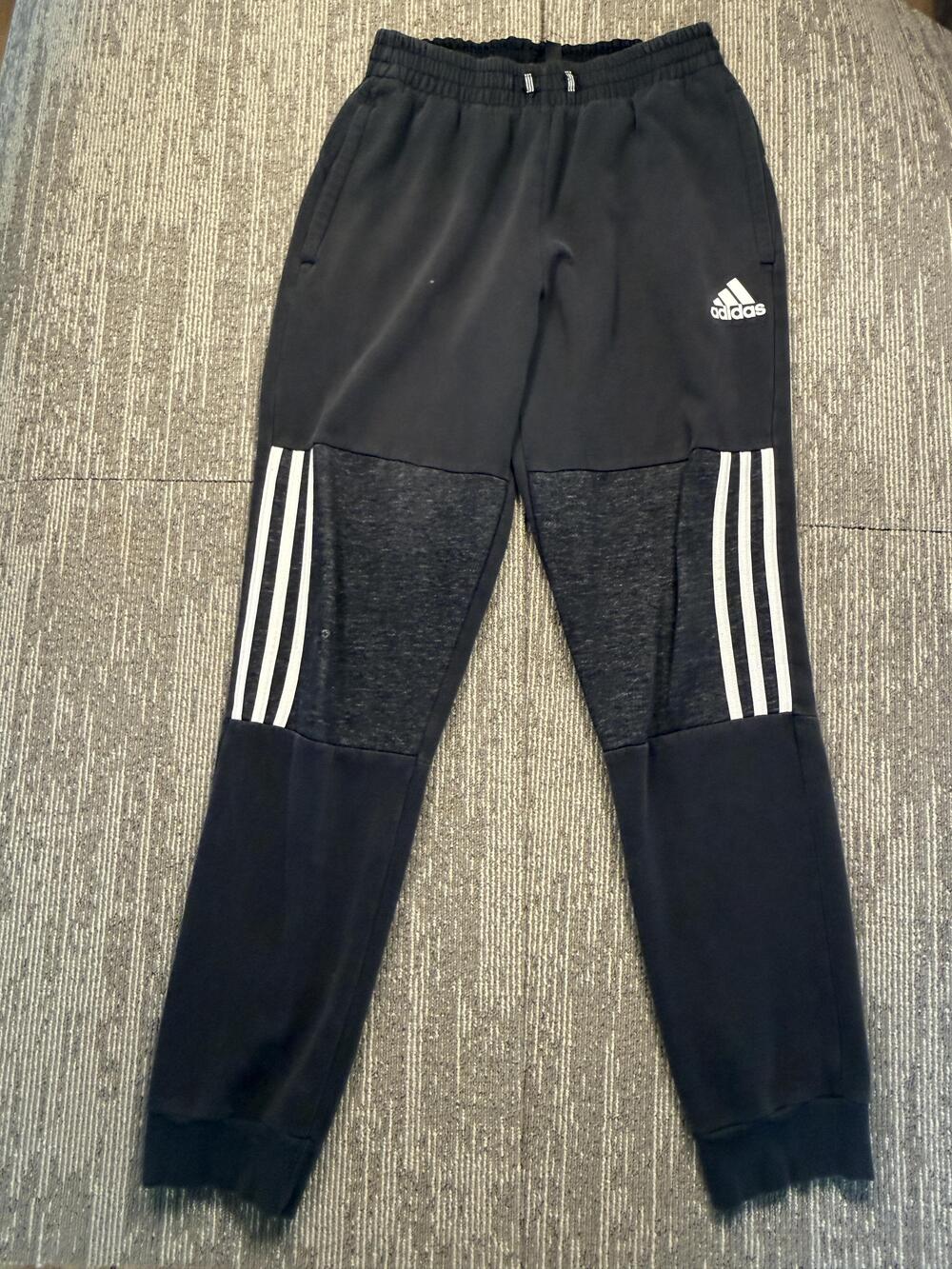 Adidas Sweatpants Mens Small Black Fleece Athletic Joggers 3 Stripe Pockets Logo